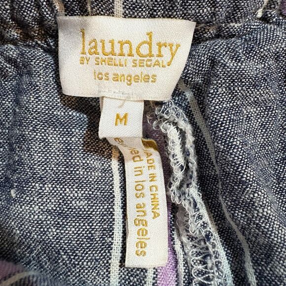 Laundry Shelli Segal Linen Pants Womens M Stripe Boho Resortcore Belt - Picture 4 of 9